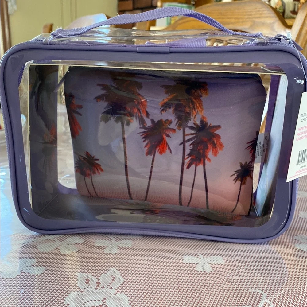 Clear Cosmetic Bag with Tropical Palm Tree Pouch